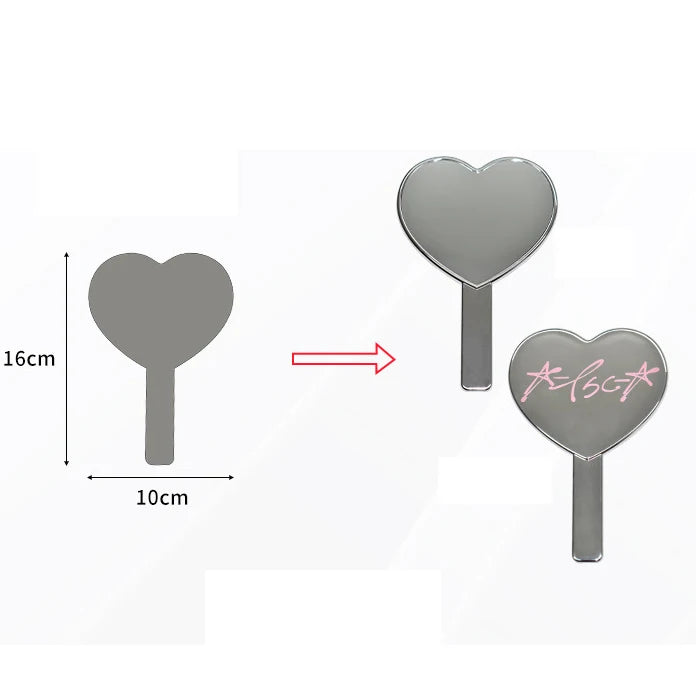 Zonyin Wholesale Cute Plating Silver Hand Held Mirror Custom Logo Plastic Lovely Lady Heart Handheld Makeup Mirror With Handle