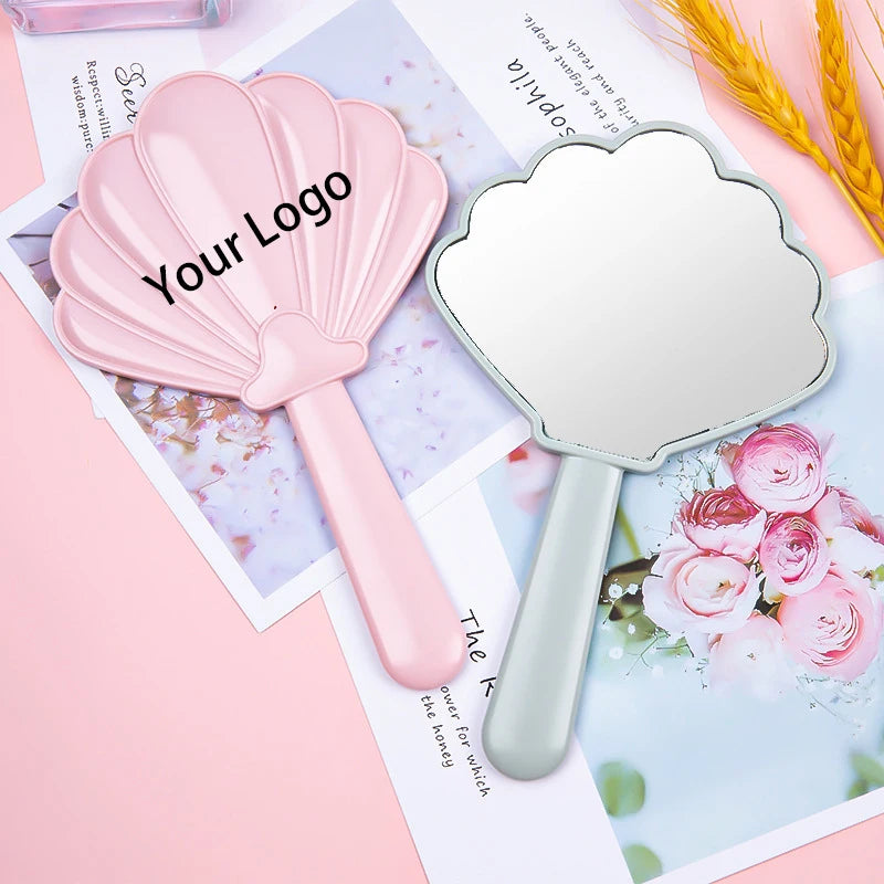 Zonyin Custom Logo Shell Shaped ABS Plastic Cosmetic Mirror Portable Single-Sided Mini Handheld Hand Makeup Mirror for Beauty