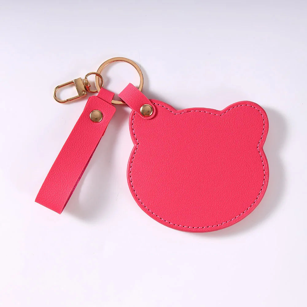 Zonyin NEW Product Cute Brown Bear Shaped Glass Pocket Mirror Pu Leather Travel Makeup Cosmetic Mirrors for Promotion Gifts