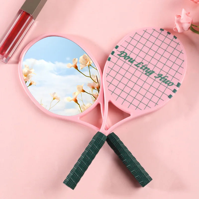 Zonyin New Arrivals Handheld Makeup Mirror Portable Plastic Tennis Racket Shape Small and Cute with Customized Logo for Children