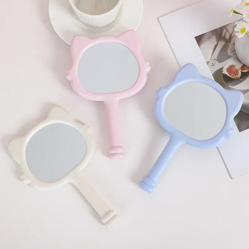 Zonyin New Design Plastic Cartoon Cute Cat Shape Portable Handheld Makeup Mirror Salon Hand Held Mirror Cosmetic Mirror for Girl