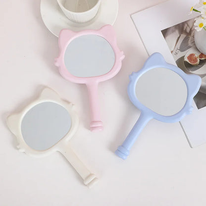 Zonyin New Design Plastic Cartoon Cute Cat Shape Portable Handheld Makeup Mirror Salon Hand Held Mirror Cosmetic Mirror for Girl