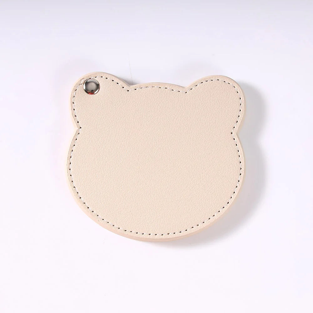 Zonyin Customized Personalized Logo Pu Leather Glass Mirror Lovely Black Bear Shaped Pocket Makeup Mirrors for Travel