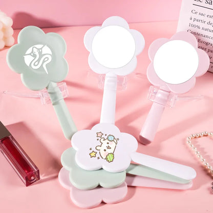 Zonyin Wholesale Custom Plastic Flower Shape HandHeld Mirror Small Round Pink Hand Held Makeup Mirror for Women Gift