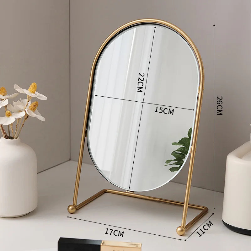 Zonyin Desktop Oval Rotating 360 Makeup Mirror Ins Style Dressing Table Mirror High Aesthetic Bedroom Vanity Mirror