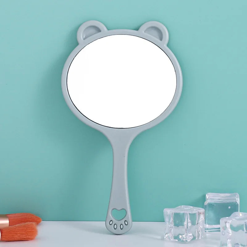 Zonyin Custom Logo Portable Handheld Makeup Mirror Cartoon Bear Head Handle Personalized Small Vanity Pocket Mirrors for Travel