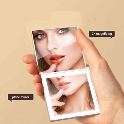 Zonyin Portable LED Magnifying Travel Cosmetic Mirror New Square Rechargeable Folding Compact Makeup Light Personalized Features