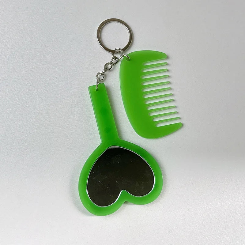 Zonyin 2in1Comb Mirror Set Multiple Colors Acetate Mini Heart Mirror Leopard Keychain Makeup Mirror Bag Pendant Accessories