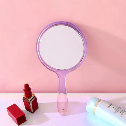 Zonyin Custom Plastic Round Transparent Handheld Double-Sided Makeup Mirror 1X 2X Magnifying Mirror Handle With Custom Logo