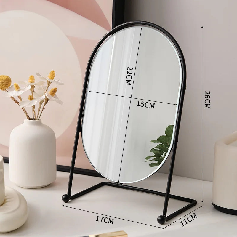 Zonyin Desktop Oval Rotating 360 Makeup Mirror Ins Style Dressing Table Mirror High Aesthetic Bedroom Vanity Mirror