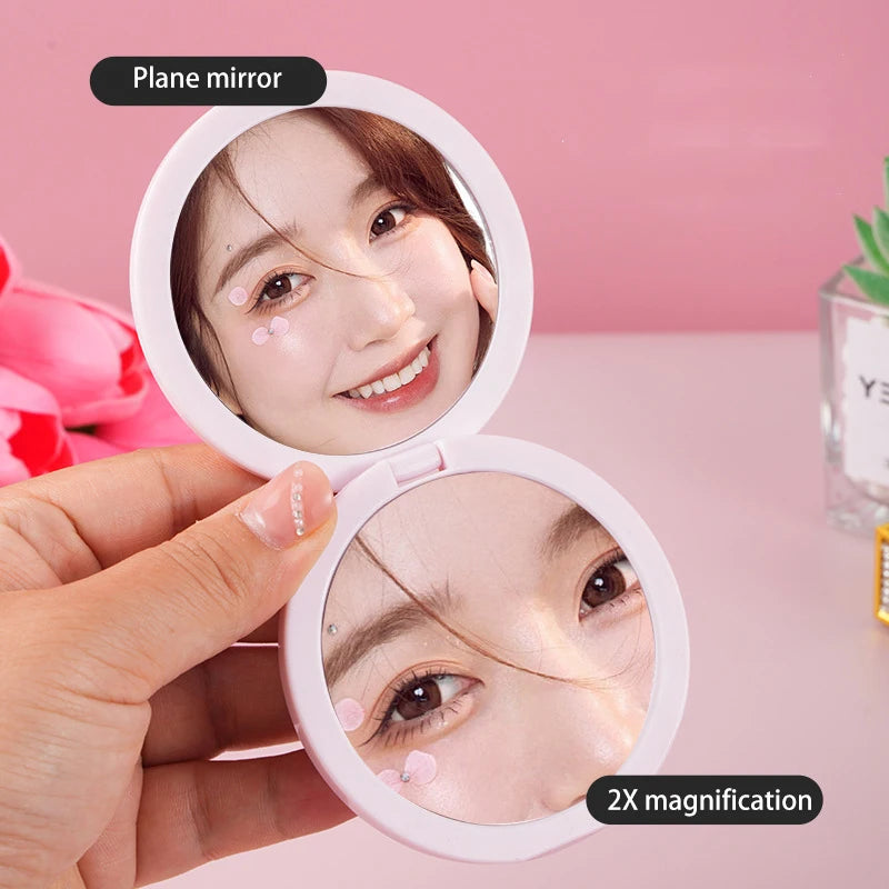 Zonyin Custom logo Round Double-Sided Folding Pocket Mirror Mini Compact pink Cosmetic Travel Mirror with 2x Magnification