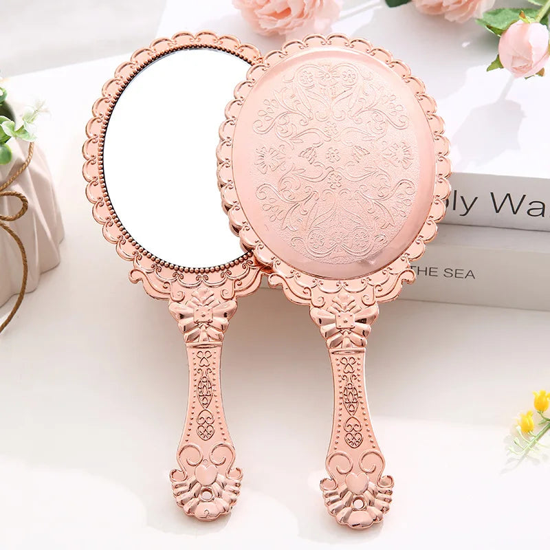 Zonyin High Quality Gold Oval Handheld Makeup Mirror Custom Logo Vanity Retro Hand Held Cosmetic Mirror for Women Girls Gift