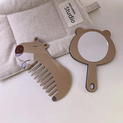 Zonyin Promotion Capybara Makeup Mirror and Comb Cute Acetate Portable Handheld Small Cosmetic Mirror With Car Keychain Pendant