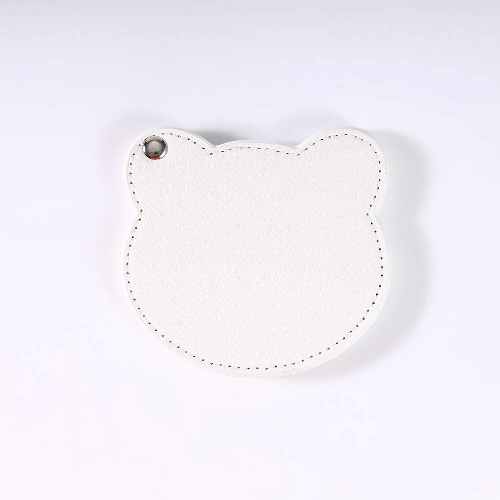 Zonyin Customized Personalized Logo Pu Leather Glass Mirror Lovely Black Bear Shaped Pocket Makeup Mirrors for Travel