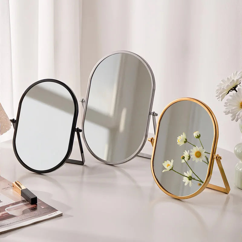 Zonyin Desktop Oval Rotating 360 Makeup Mirror Ins Style Dressing Table Mirror High Aesthetic Bedroom Vanity Mirror