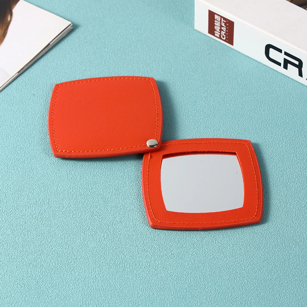 Zonyin Customized Logo Portable Square-Shape Vanity Makeup Mirror Travel Folding Pu Leather Pocket Compact Mirror for Girls Gift
