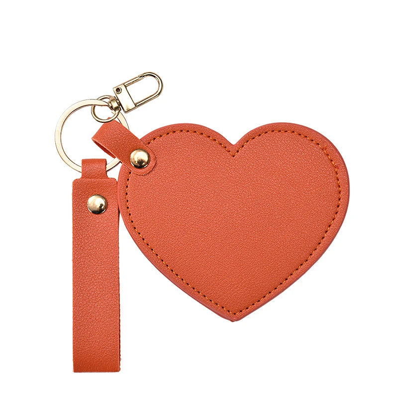 Zonyin Valentine's Day Gift Heart Shaped Makeup Keychain Mirror Pu Leather HD Glass Custom Travel Pocket Mirrors for Women Girls