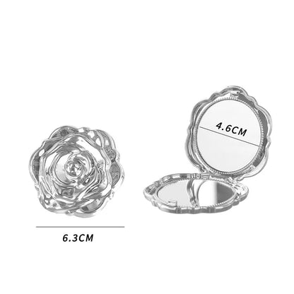 Zonyin Wholesale Portable Flower-Shaped Small Travel Makeup Mirror Folding Plastic Rose Compact Mini Cosmetic Mirror for Girls