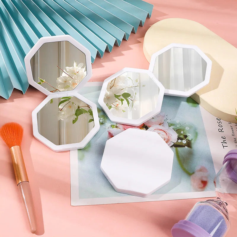 Zonyin New Portable Foldable Plastic Handheld Pocket Cosmetic Mirror Custom Mini Double-Sided Makeup Mirror for Travel