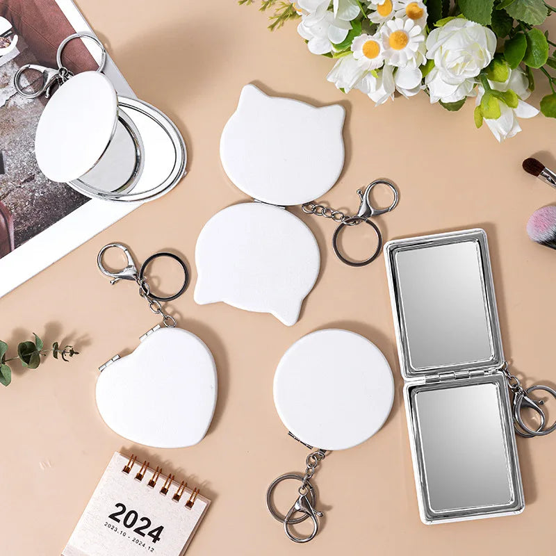 Zonyin Printed Logo PU Leather Foldable Makeup Mirror Portable Travel Compact 2X Magnifying Pocket Mirror  with Keychain