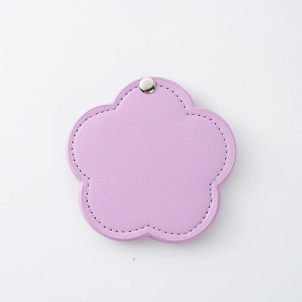 Zonyin New Arrival Flower Design White Pu Leather Makeup Mirror Customized Logo Portable Travel Pu Pocket Mirror for Women Girls