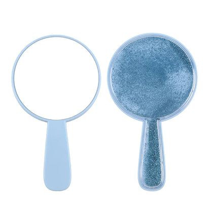 Zonyin New Shiny Quicksand Portable Handheld Makeup Mirror Plastic Round Cute Hand Makeup Mirror for Woman Girls