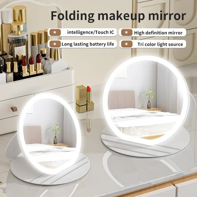 Zonyin Portable LED Cosmetic Mirror with Fill Light Foldable Tabletop Dressing Makeup Mirror for Dormitory or Office Box Packed