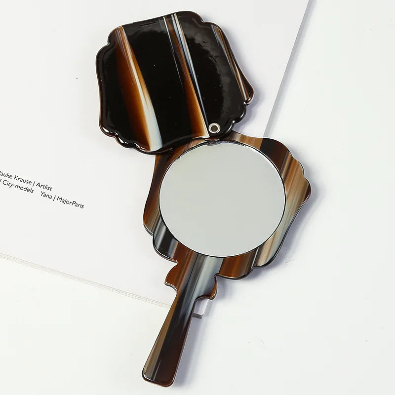 Zonyin Wholesale Handheld Round Mirror Portable Compact Small Cosmetic Mirror Custom Logo Acetate Beauty Salon Makeup Mirror