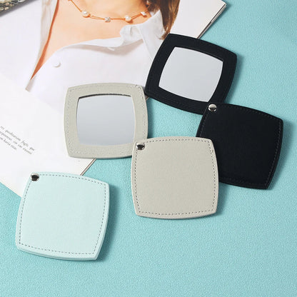 Zonyin Customized Logo Portable Square-Shape Vanity Makeup Mirror Travel Folding Pu Leather Pocket Compact Mirror for Girls Gift