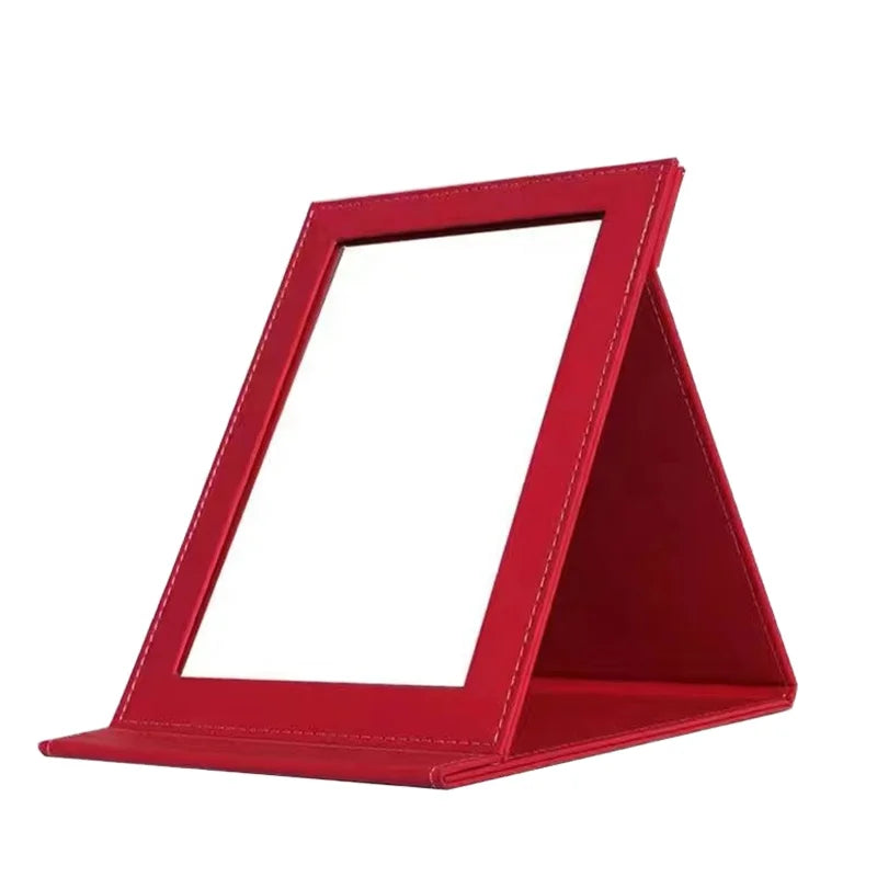 Foldable Square Cosmetic Leather Full Edge Portable Student Princess Style High-definition Dressing Mirror Durable Anti-fall