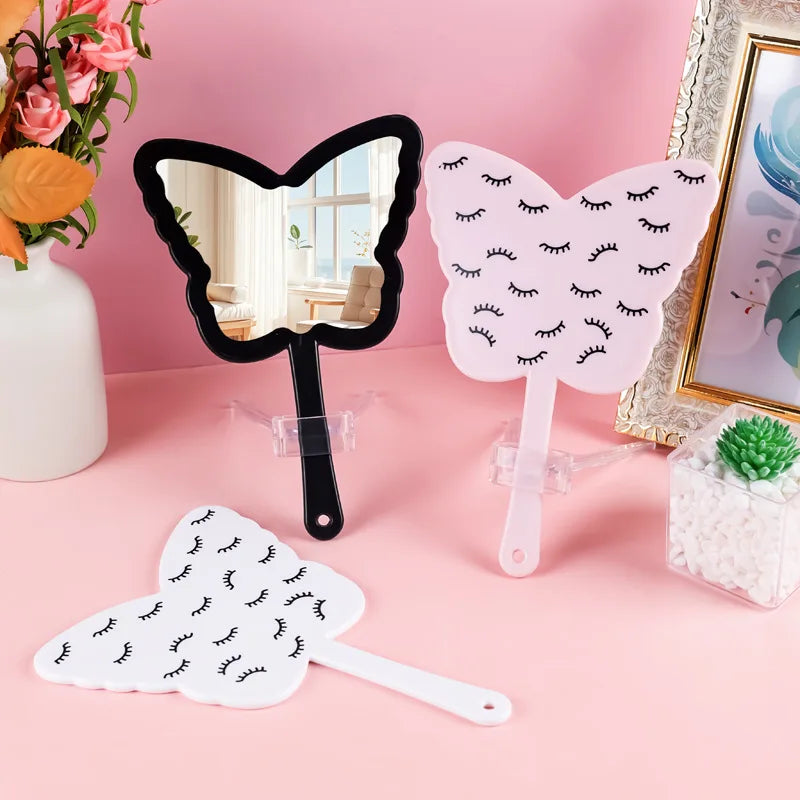 Zonyin New Product Cosmetic Lash Mirror Black Butterfly-shaped Portable Lash Printed Handheld Makeup Mirror for Beauty Salon