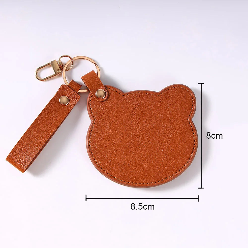 Zonyin NEW Product Cute Brown Bear Shaped Glass Pocket Mirror Pu Leather Travel Makeup Cosmetic Mirrors for Promotion Gifts