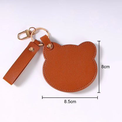 Zonyin NEW Product Cute Brown Bear Shaped Glass Pocket Mirror Pu Leather Travel Makeup Cosmetic Mirrors for Promotion Gifts
