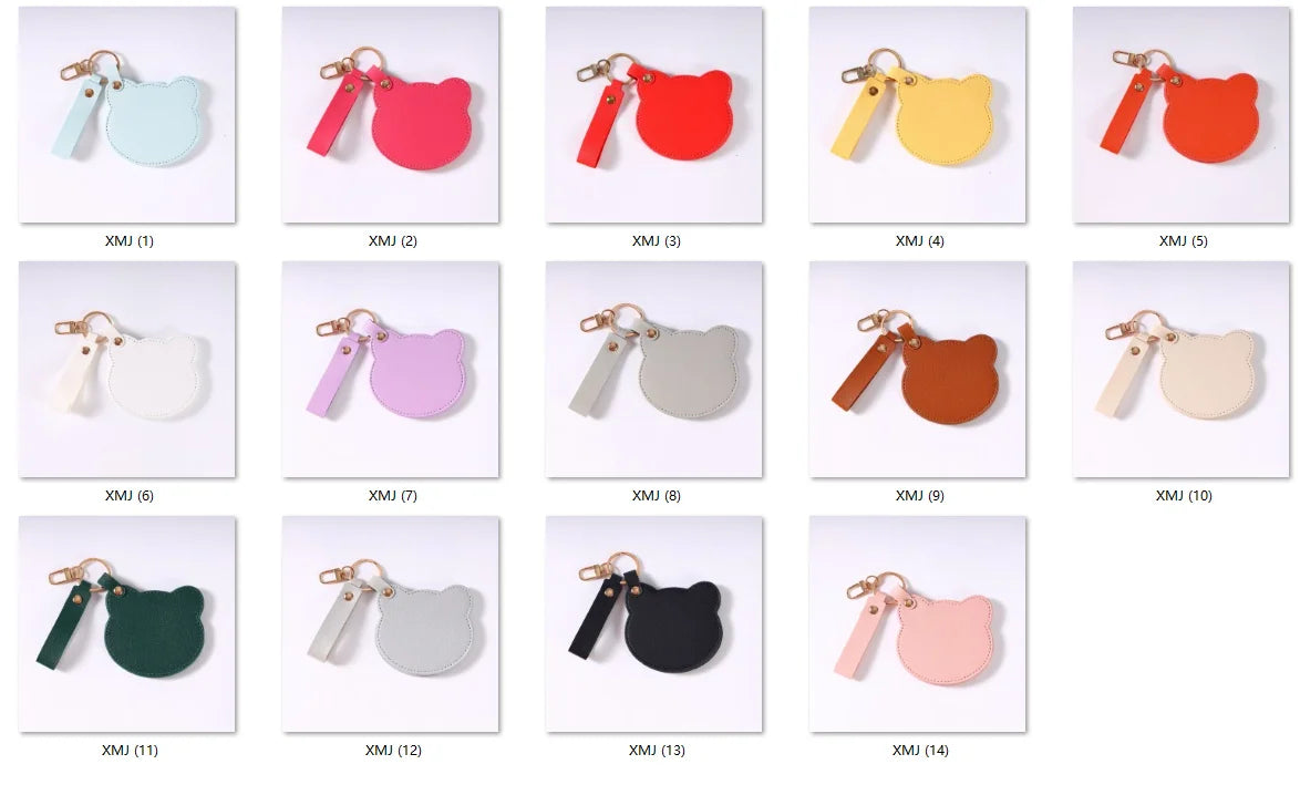 Zonyin NEW Product Cute Brown Bear Shaped Glass Pocket Mirror Pu Leather Travel Makeup Cosmetic Mirrors for Promotion Gifts