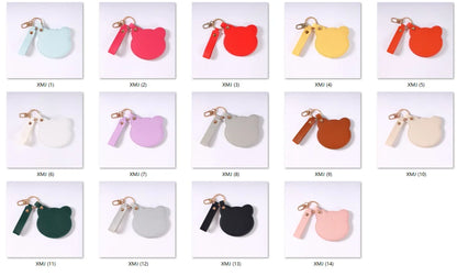 Zonyin NEW Product Cute Brown Bear Shaped Glass Pocket Mirror Pu Leather Travel Makeup Cosmetic Mirrors for Promotion Gifts