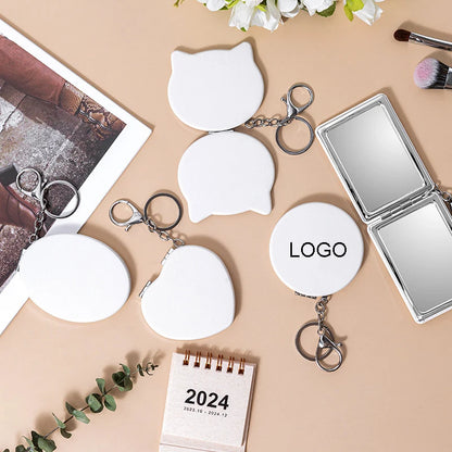 Zonyin Printed Logo PU Leather Foldable Makeup Mirror Portable Travel Compact 2X Magnifying Pocket Mirror  with Keychain
