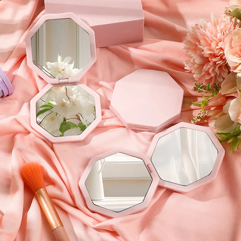 Zonyin New Portable Foldable Plastic Handheld Pocket Cosmetic Mirror Custom Mini Double-Sided Makeup Mirror for Travel