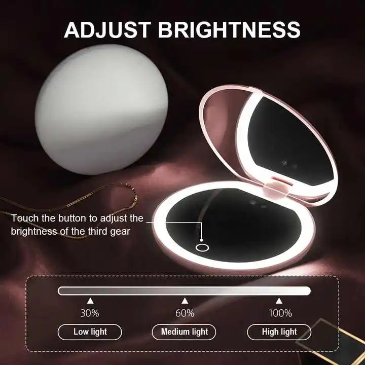 Zonyin Portable Round Smart Magnifying Pocket Cosmetic Mirror With LED Light and UV Sunscreen Detection for Girl Women Travel