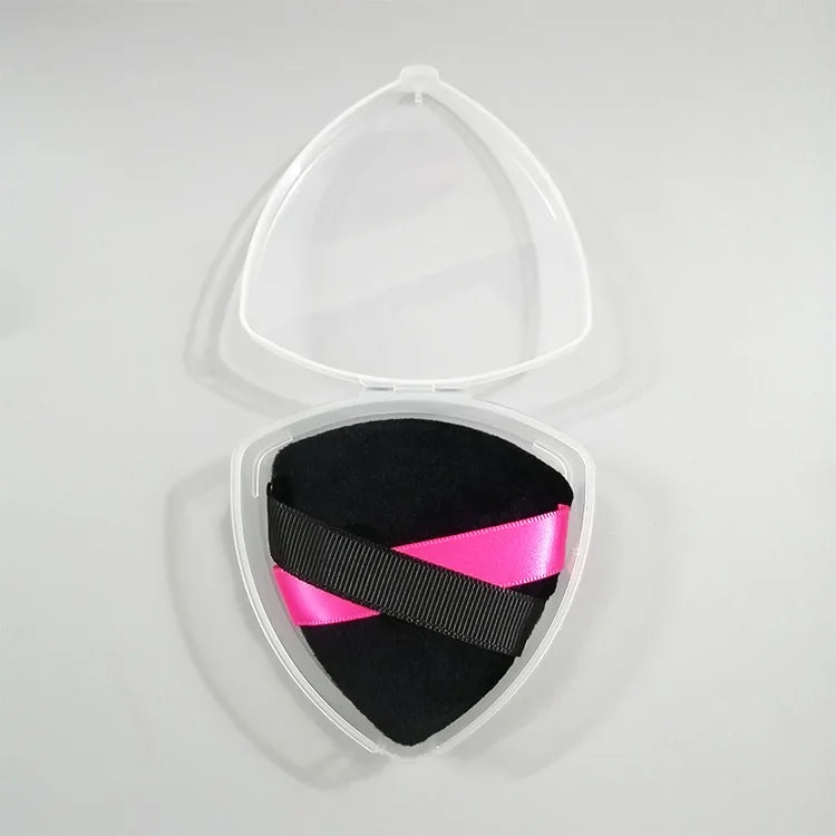 Zonyin New Arrival Double Ribbon Triangle Powder Puff Super Soft Velvet Makeup Loose Powder Puff with Custom Logo