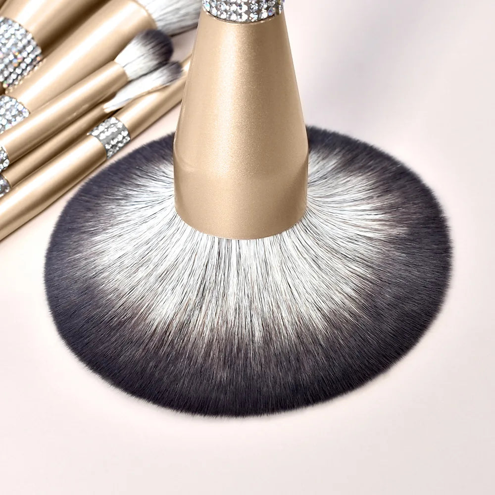 Zonyin Luxury 12Pcs Champagne Gold Soft Private Label Makeup Brushes Bling Glitter Diamond Makeup Brush Set With Rhinestone