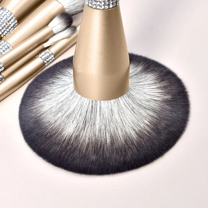 Zonyin Luxury 12Pcs Champagne Gold Soft Private Label Makeup Brushes Bling Glitter Diamond Makeup Brush Set With Rhinestone