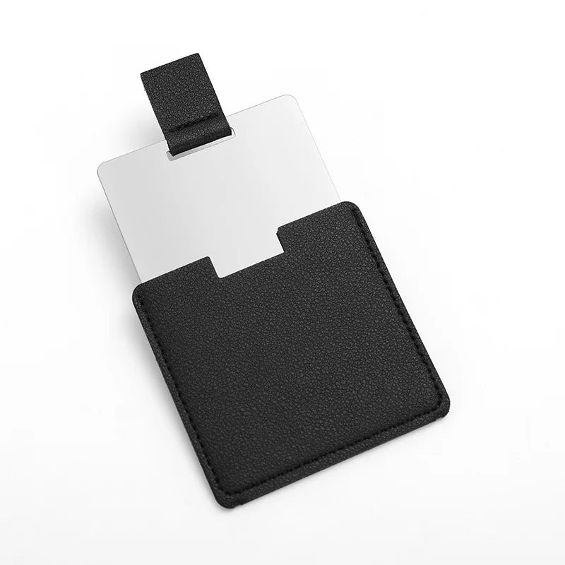 Zonyin Promotion Gift Cheap Square Shaped Pu Leather Small Mirror No Break Stainless Steel Metal Pocket Mirror with Custom Logo