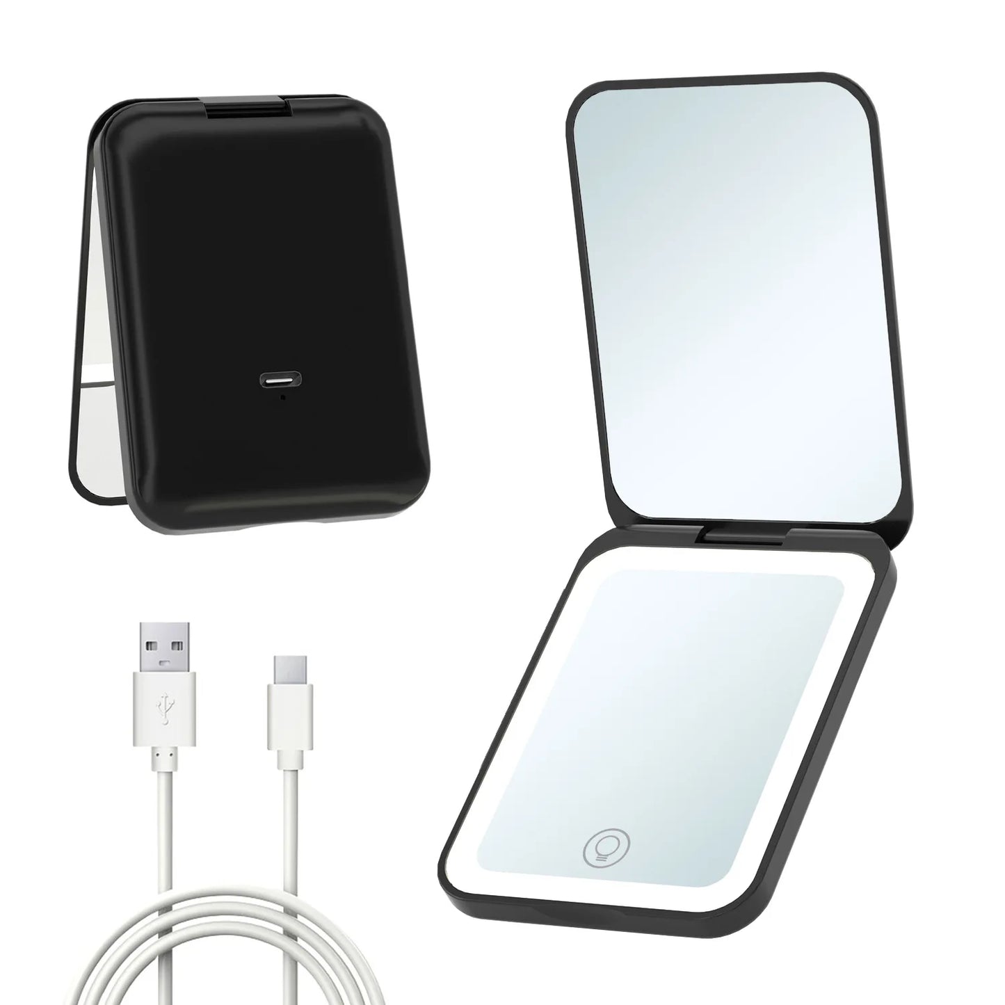 Zonyin Wholesale Portable Travel LED Light Makeup Mirror 1x/2x Magnifying USB Rechargeable Pocket Mirror for Customized Logo