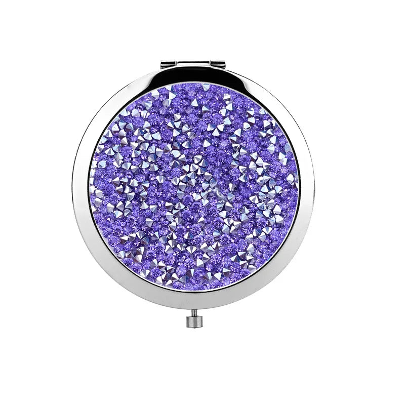 Zonyin Rhinestone Folding Makeup Mirror Crystal Double Sided Pocket Mirror Portable Round Compact Cosmetic Mirror for Wedding