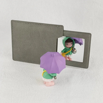 Zonyin High Quality Rectangle Pull-out Design Gray Pu Leather Makeup Mirror Low MOQ Embossed Logo Metal Mirror With Pu Case