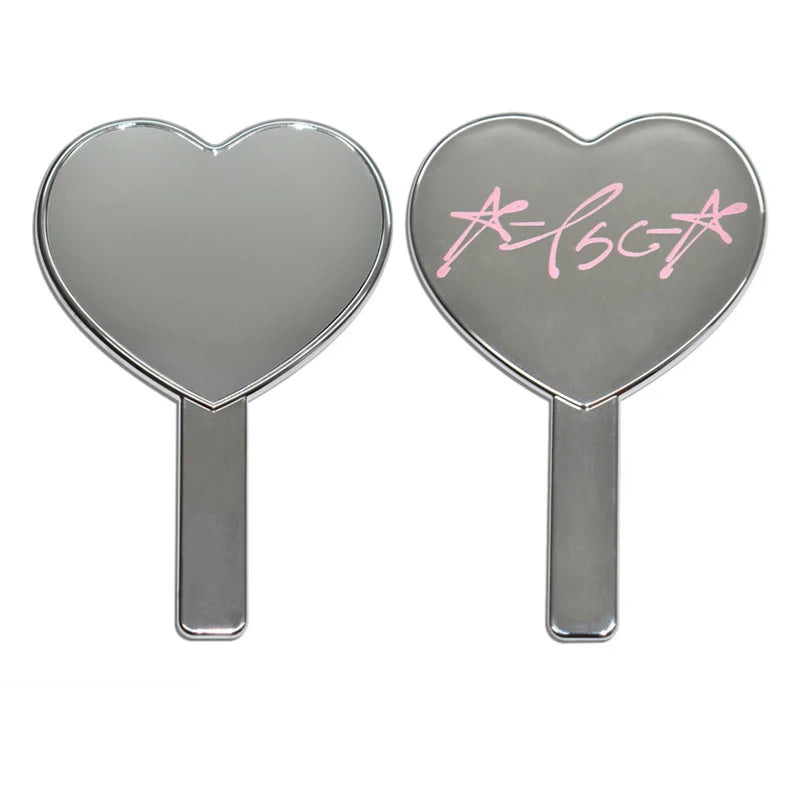 Zonyin Wholesale Cute Plating Silver Hand Held Mirror Custom Logo Plastic Lovely Lady Heart Handheld Makeup Mirror With Handle