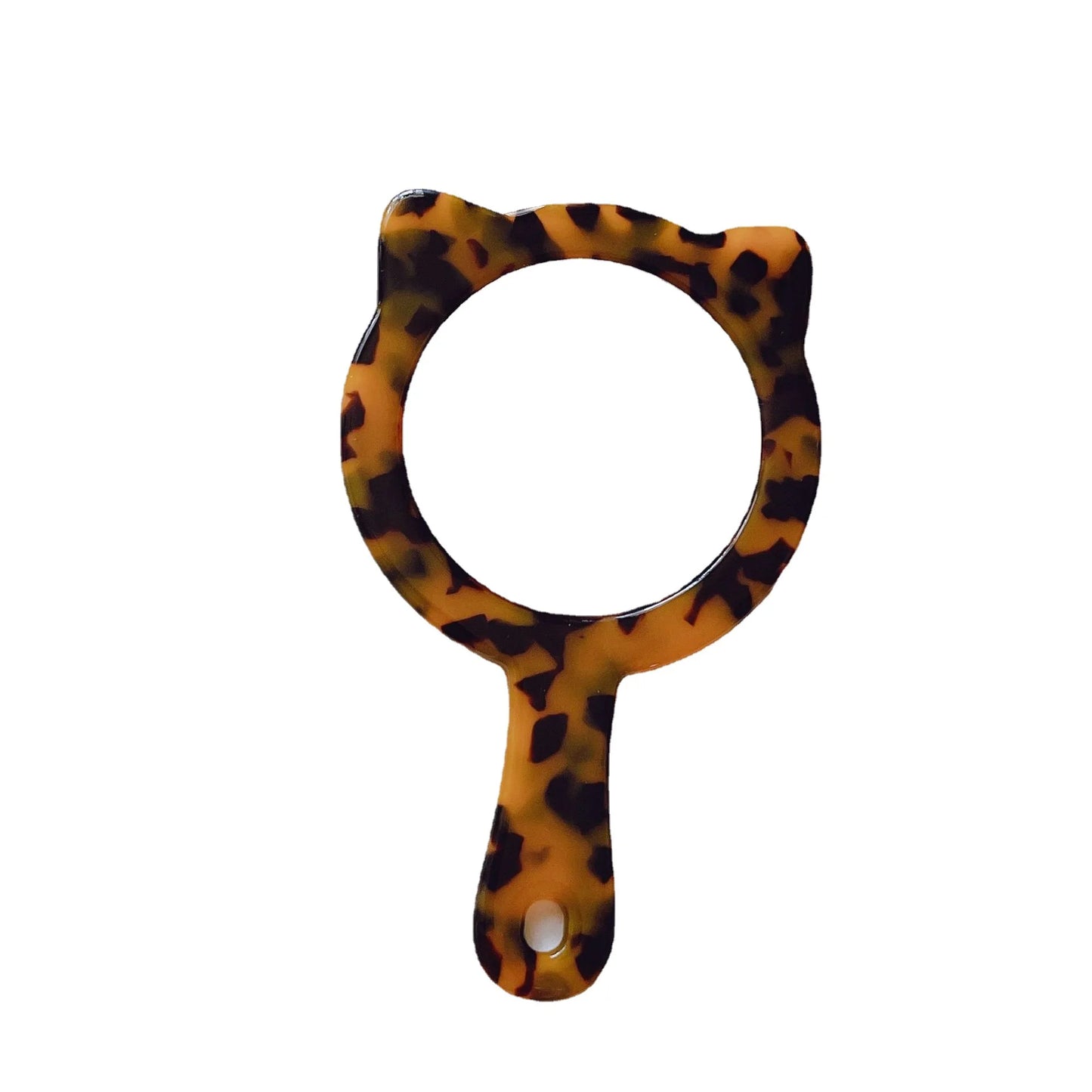 Zonyin Custom Logo Portable Cat-Shape Handheld Makeup Mirror Acetate Handle Small Cute Cosmetics Mirror for Women's Travel Use