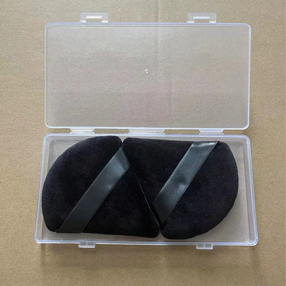 Zonyin Top Selling 2Pcs Black White Large Triangle Powder Puff Ultra Soft Velour Face Body Loose Powder Puff With Plastic Box