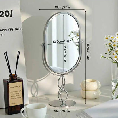 Zonyin Desktop Oval Rotating 360 Makeup Mirror Ins Style Dressing Table Mirror High Aesthetic Bedroom Vanity Mirror
