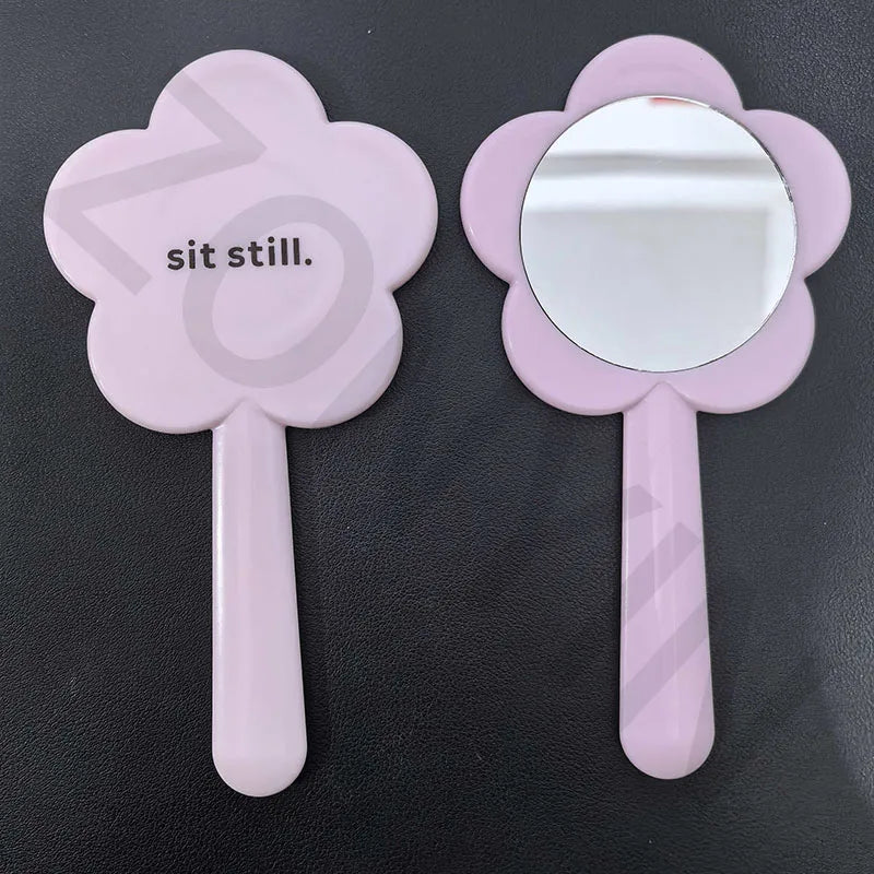 Zonyin Wholesale Custom Plastic Flower Shape HandHeld Mirror Small Round Pink Hand Held Makeup Mirror for Women Gift